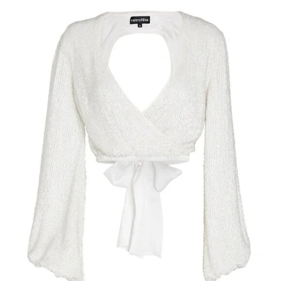 Retrofete Viva Moonglow White Sequin Wrap Top - Picture 6 of 16